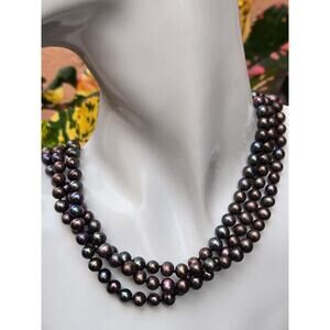 Vintage 3 Strand Peacock Majorica Faux Pearl Necklace with 14K Yellow Gold Clasp